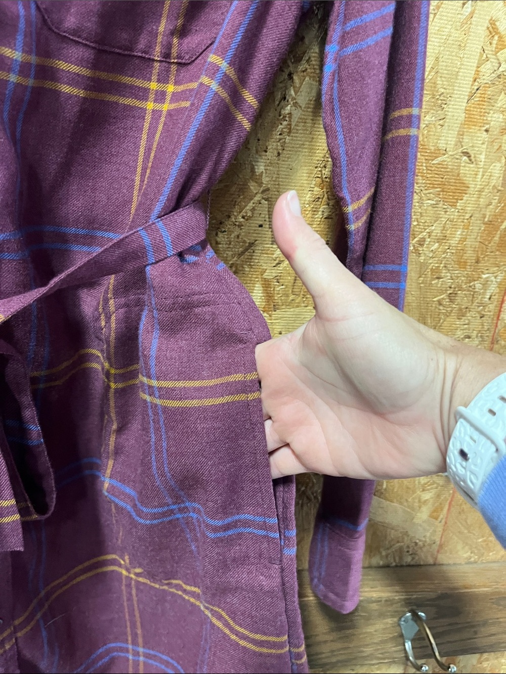 Toad&Co Plum Plaid Long-Sleeve Shirt Dress with Waist Tie - Picture 4 of 6
